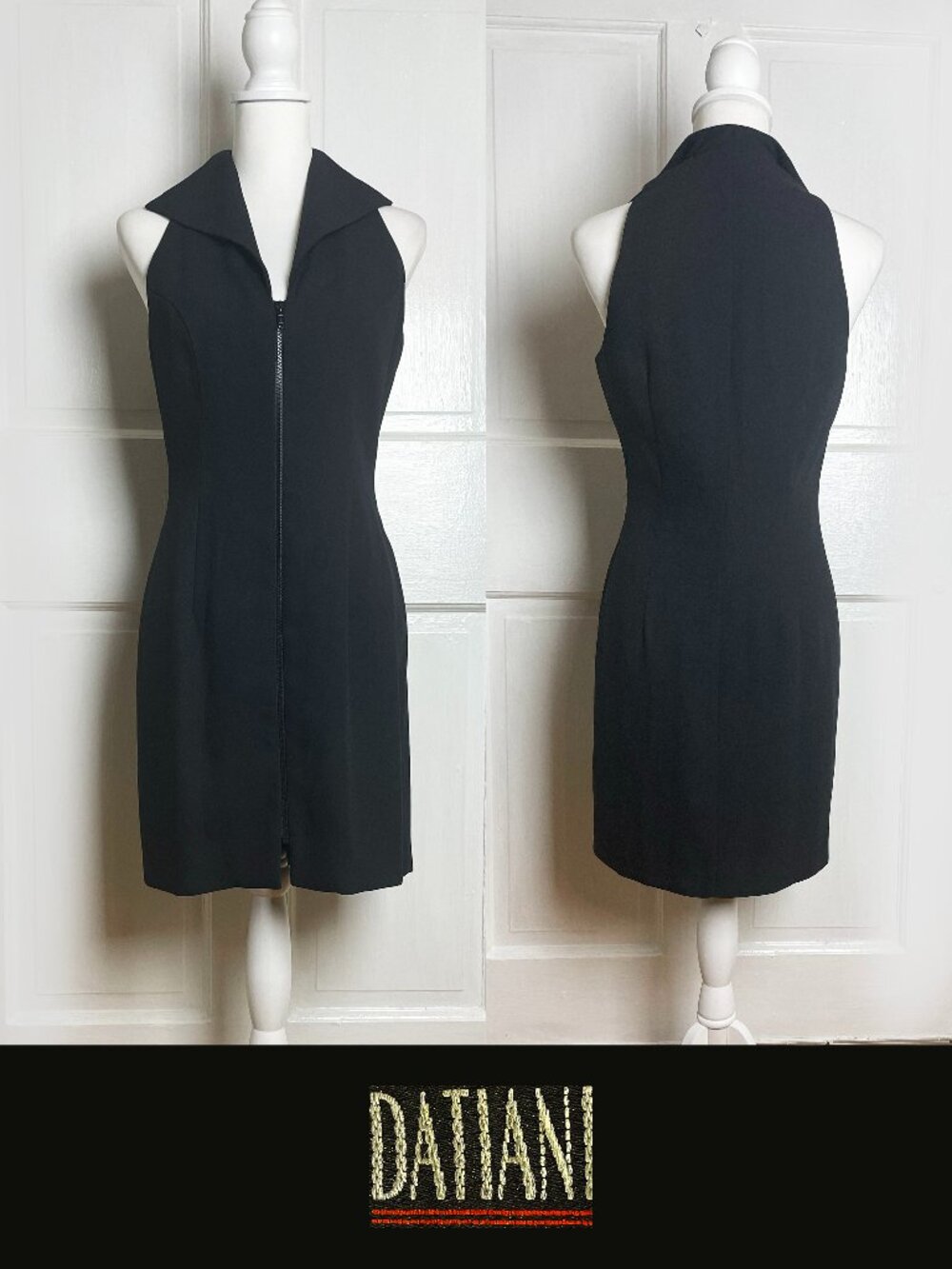 Vintage Datiani Little Black Dress | Zip-Front Halter Collar | Size 6 EUC